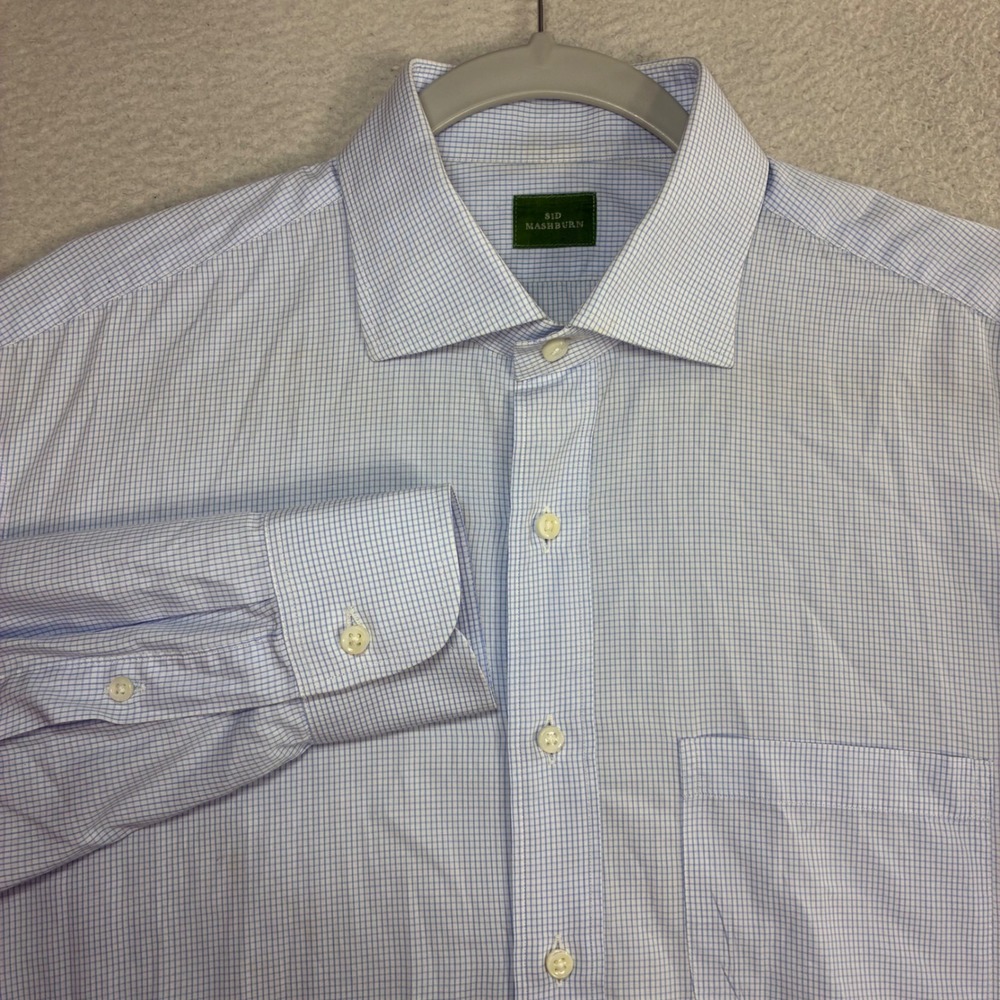 Sid Mashburn Button Shirt Men L Blue Plaid Check Cotton Dress Preppy Long Sleeve